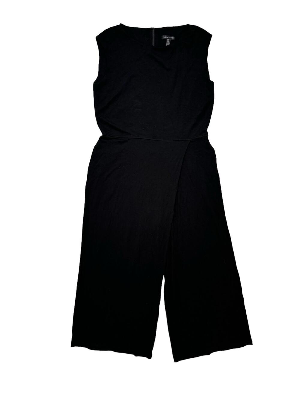 EILEEN FISHER Black Viscose Wide Leg Scoop Neck Jumpsuit Size XS Womens #R18VFF